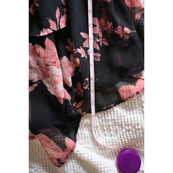 Y2K Fairy Grunge Dress Asymmetric Handkerchief Hem Dark Florals Vintage M Sheer - Picture 9 of 9